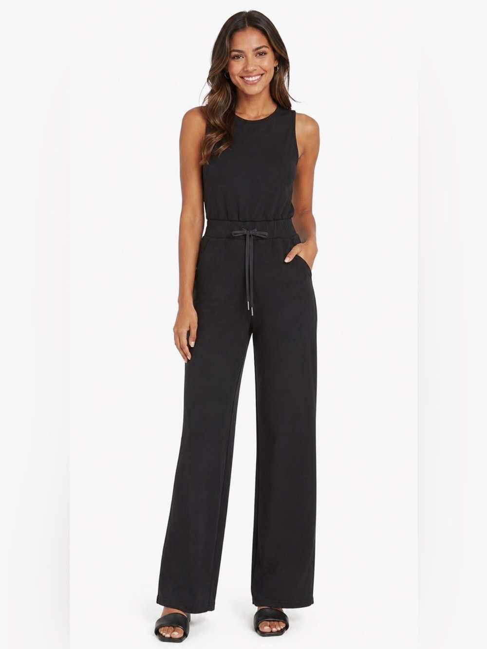 SPANX AirEssentials Black Sleeveless Wide Leg Jumpsuit Tall XL 31” Inseam
